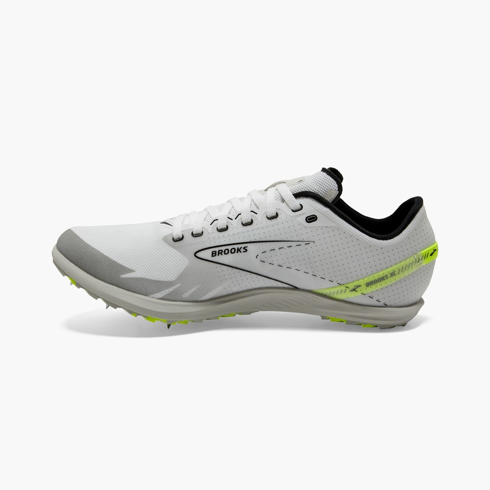 White / Black Men Brooks Draft XC Cross Country with Spikes Track Spikes | WRNP61437