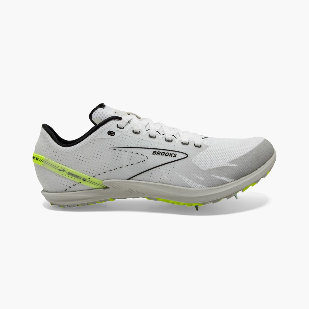 White / Black Men Brooks Draft XC Cross Country with Spikes Track Spikes | WRNP61437