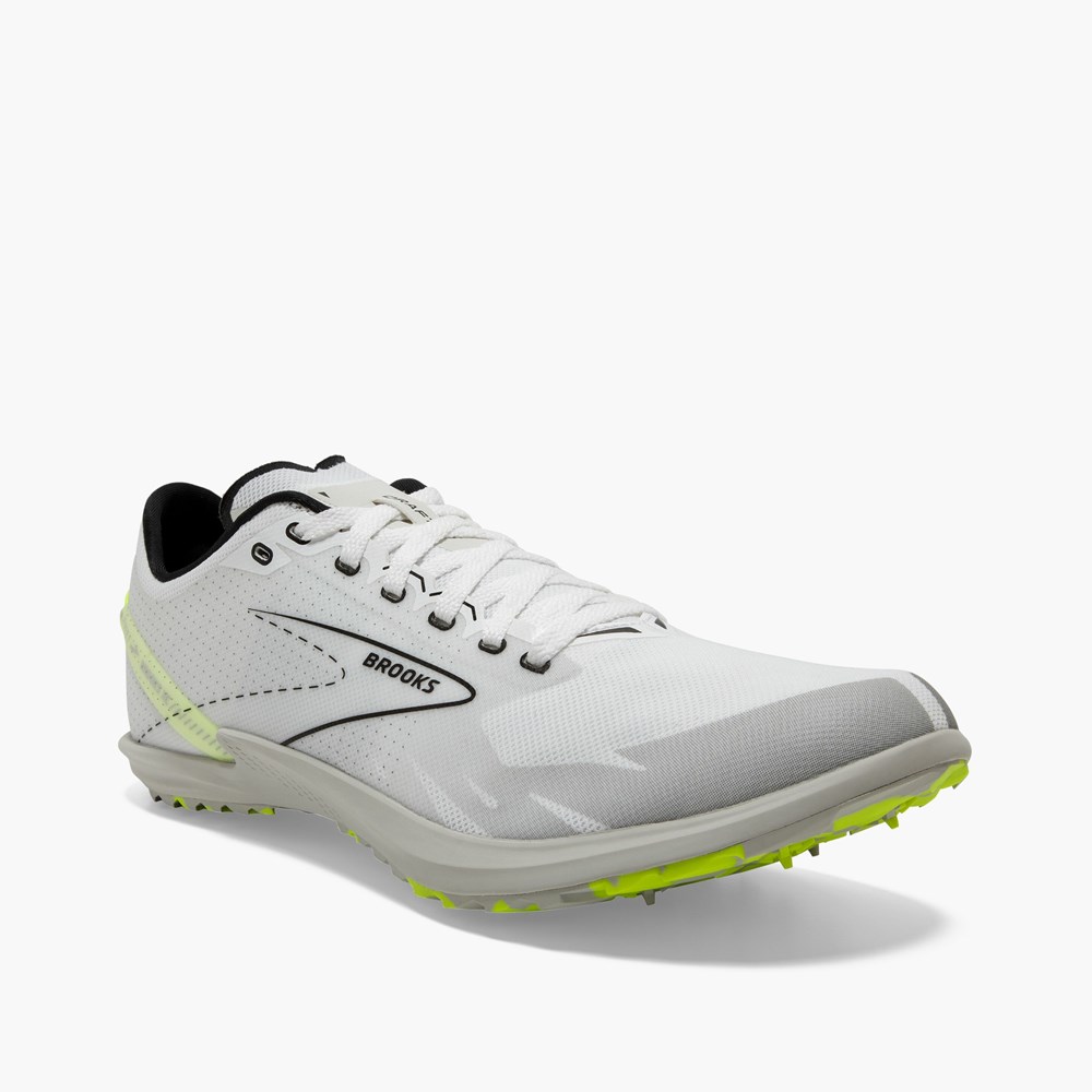 White / Black Men Brooks Draft XC Spikeless Cross Country Track Spikes | IBRD01365 