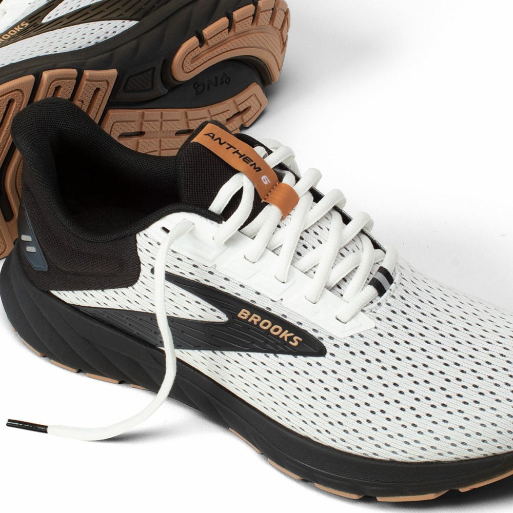 White / Black / Brown Men Brooks Anthem 6 Running Shoes | NBEH89627