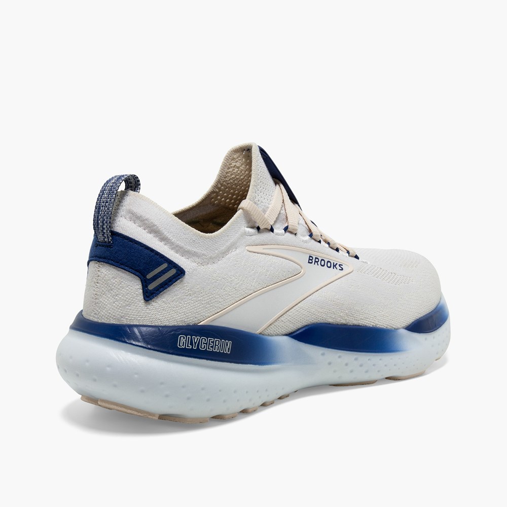 White / Blue Men Brooks Glycerin StealthFit 21 Walking Shoes | VKDH21635