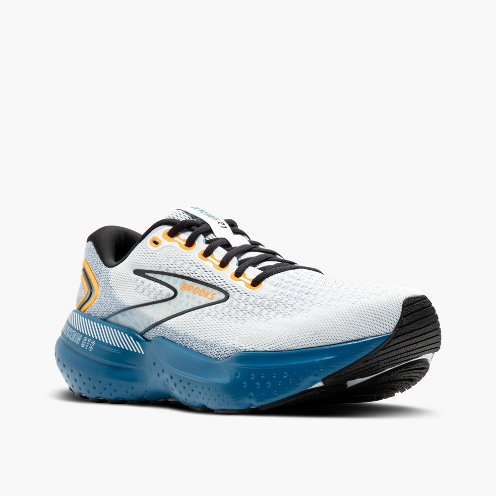 White / Blue / Orange Men Brooks Glycerin GTS 21 Walking Shoes | DPYU03147