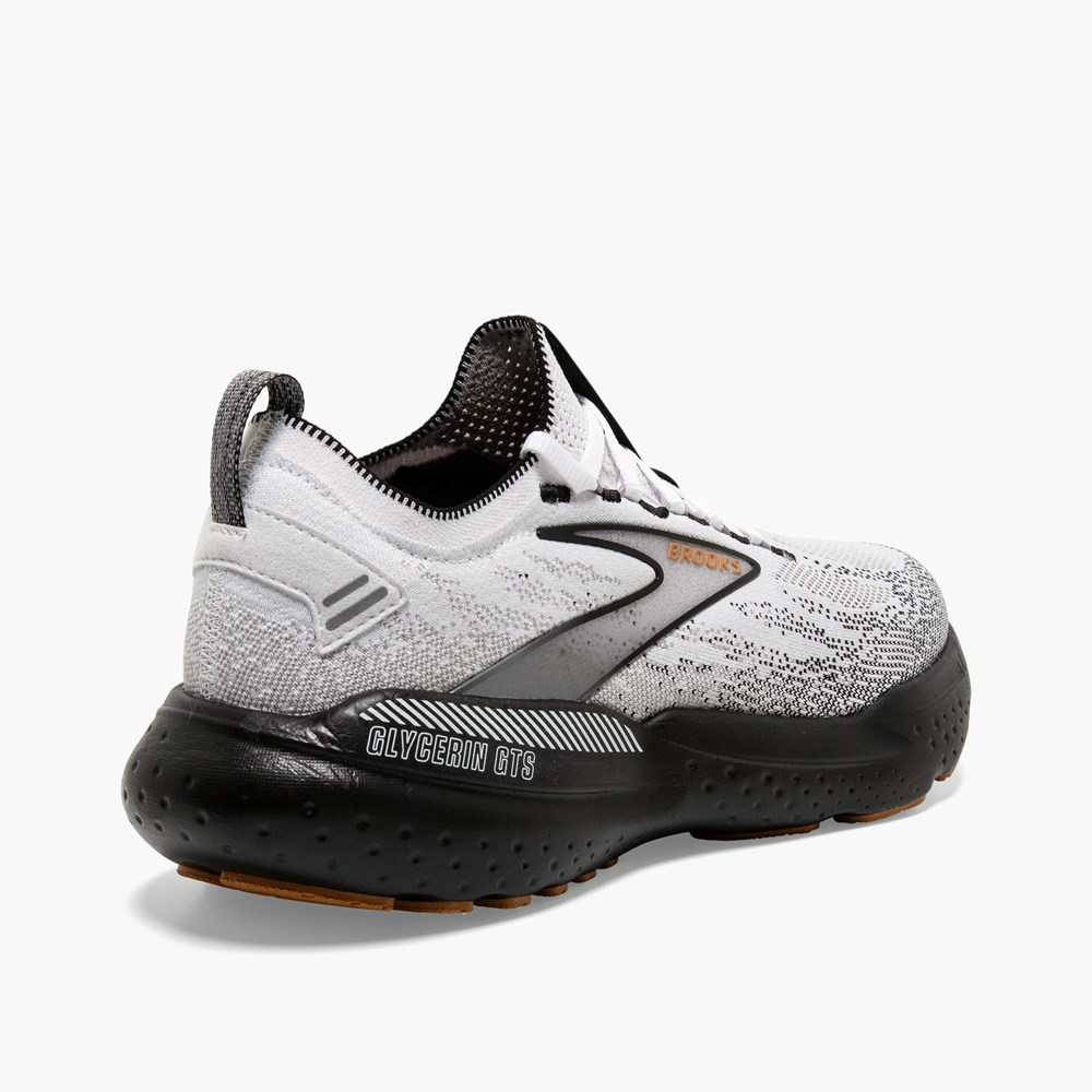 White / Grey / Black Men Brooks Glycerin StealthFit GTS 21 Walking Shoes | VPUZ40358