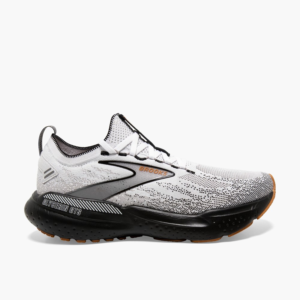 White / Grey / Black Men Brooks Glycerin StealthFit GTS 21 Walking Shoes | VPUZ40358