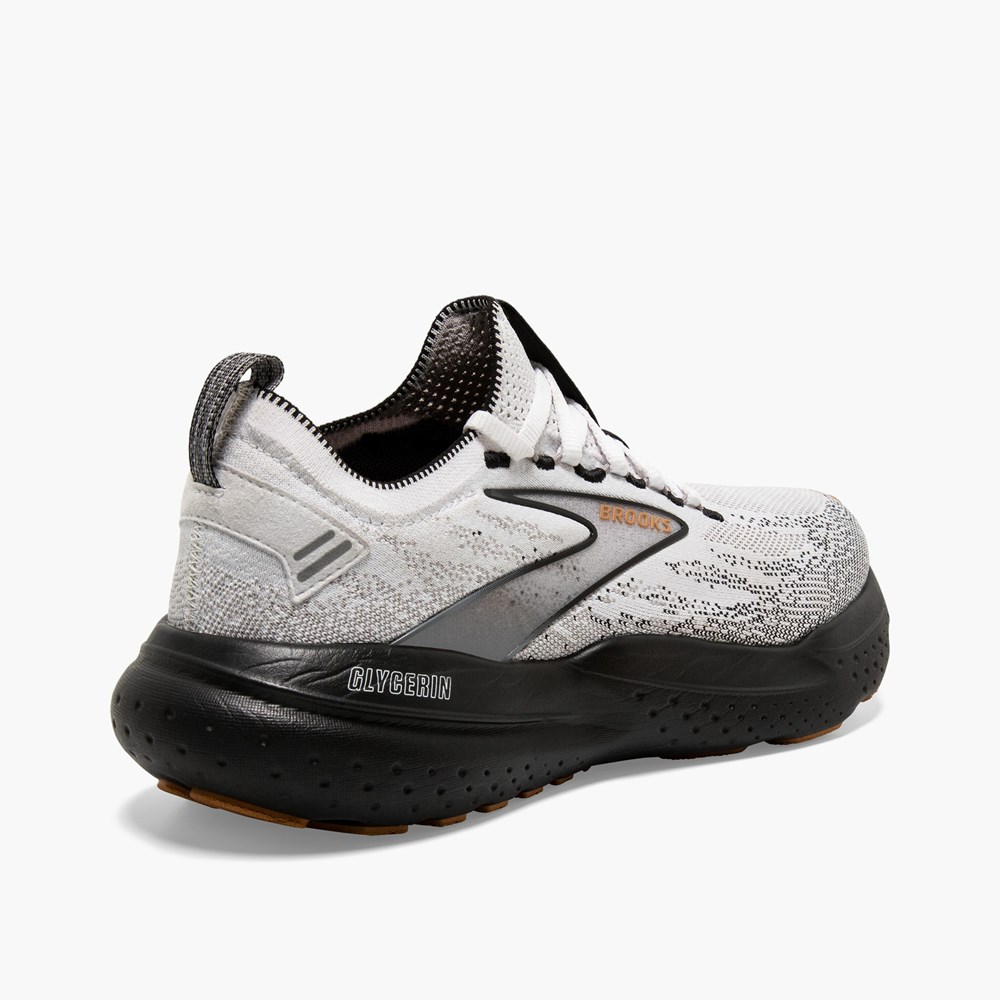 White / Grey / Black Men Brooks Glycerin StealthFit 21 Walking Shoes | RLKE94273