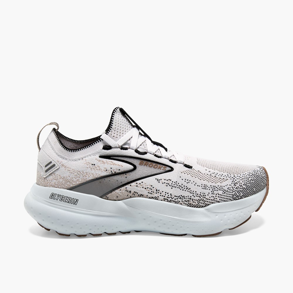 White / Grey / Black Women Brooks Glycerin StealthFit 21 Walking Shoes | YGKM48759