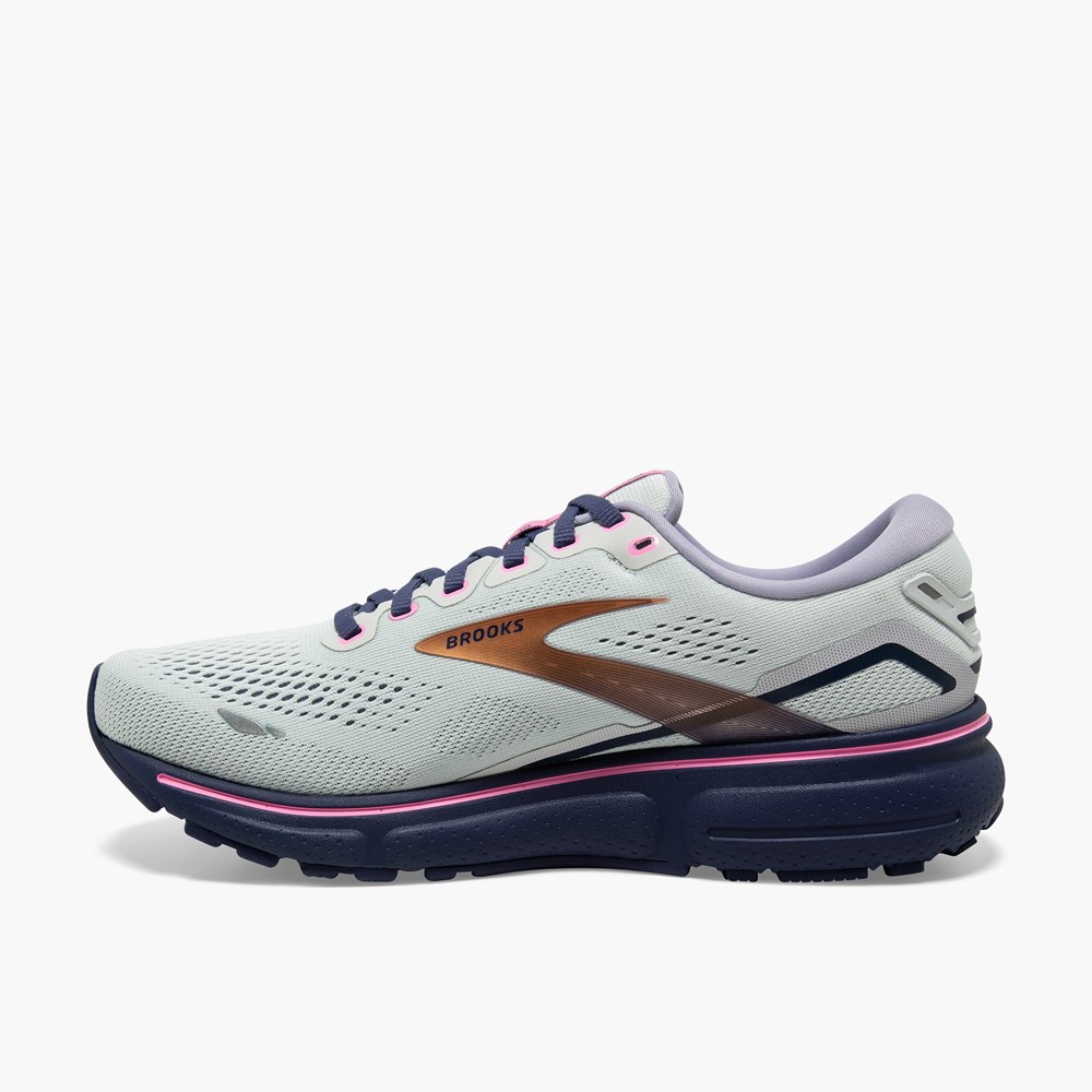 White / Grey / Blue Women Brooks Ghost 15 Cushioned Road Running Shoes | SCKX42786