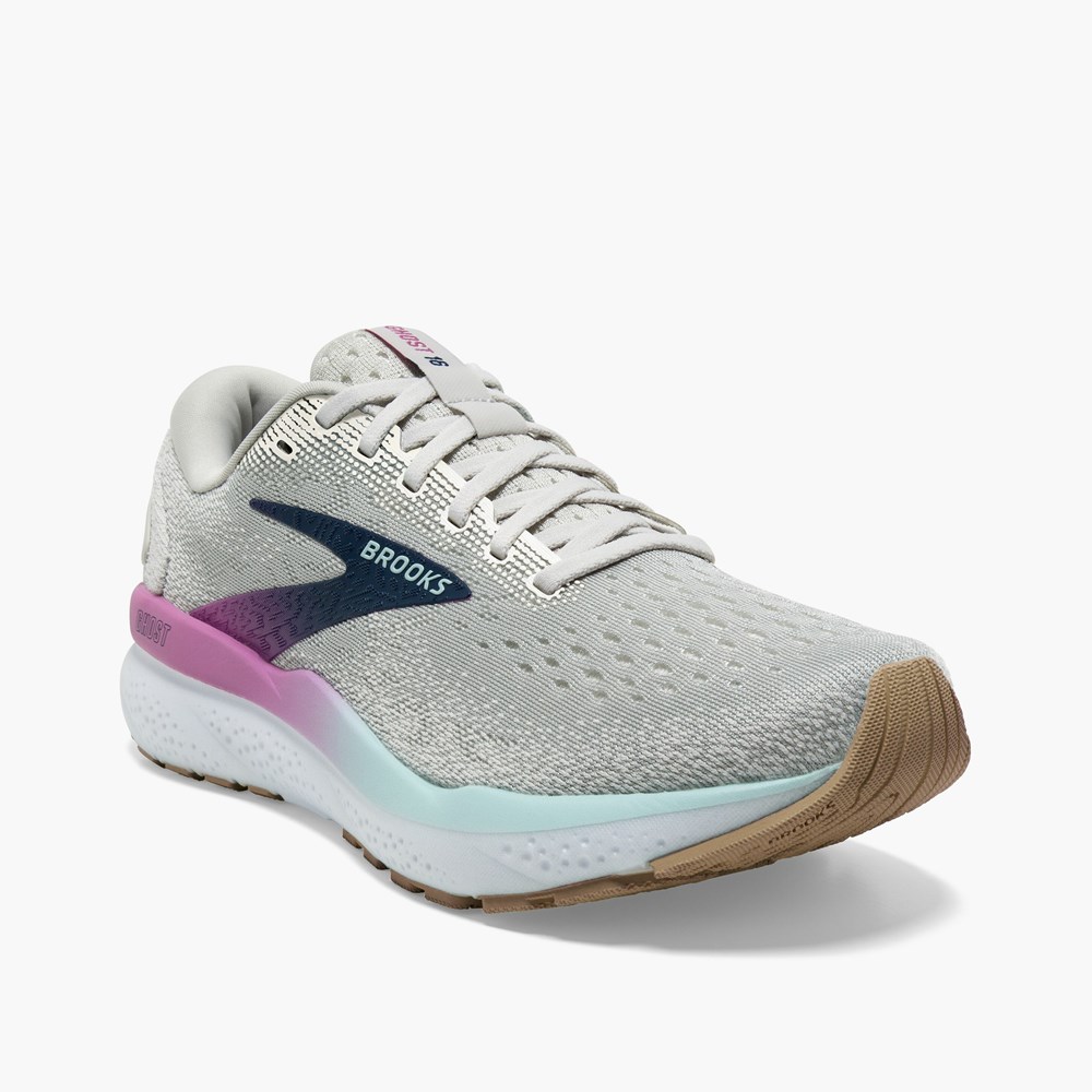 White / Grey / Blue Women Brooks Ghost 16 Road Walking Shoes | OLRW94301