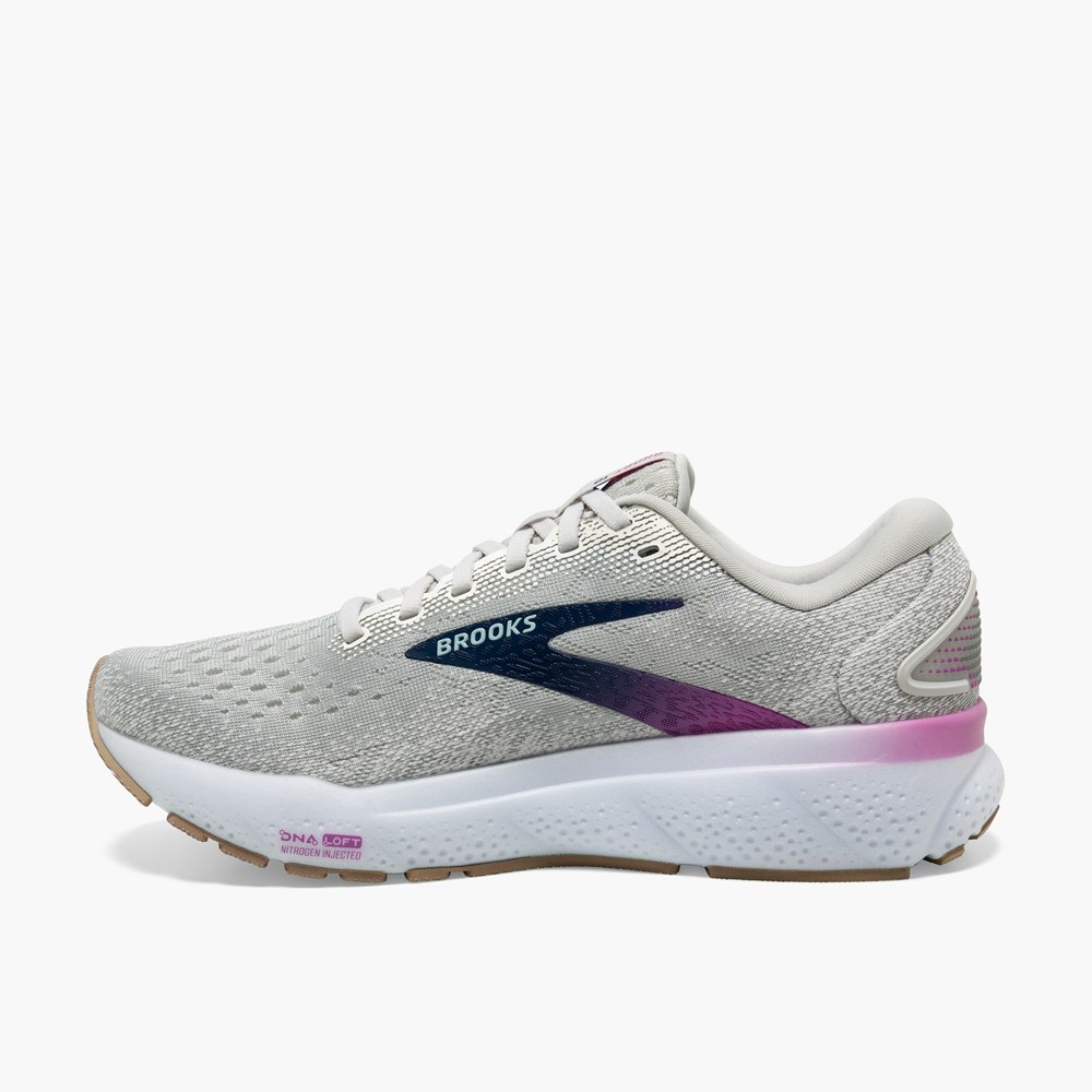 White / Grey / Blue Women Brooks Ghost 16 Road Running Shoes | JKVB04165