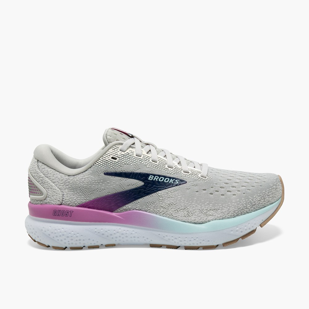 White / Grey / Blue Women Brooks Ghost 16 Road Running Shoes | JKVB04165