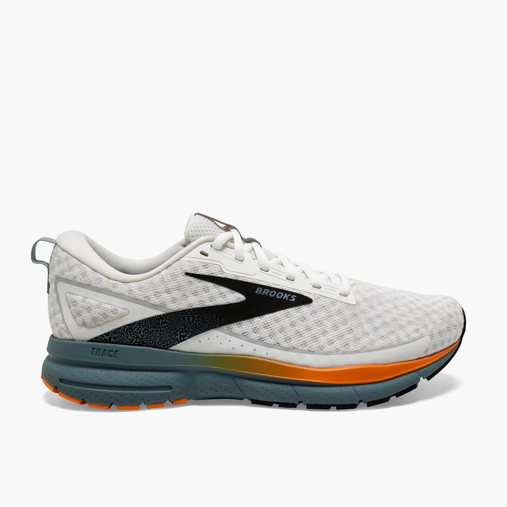 White / Orange / Blue Men Brooks Trace 3 Running Shoes | NLXM70261